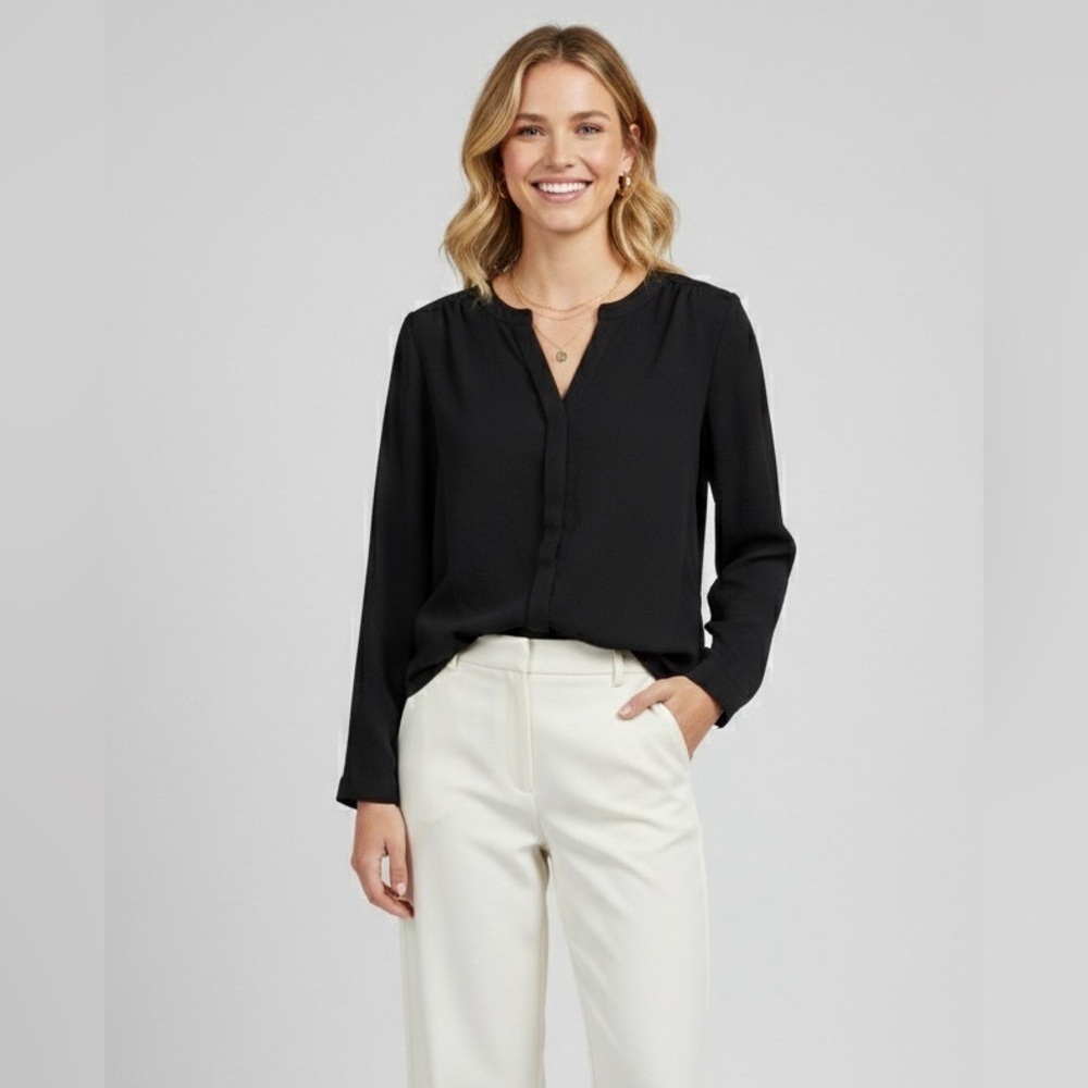 Babaton Black Blouse Drapey Long Sleeve Workwear Blouse Top size M